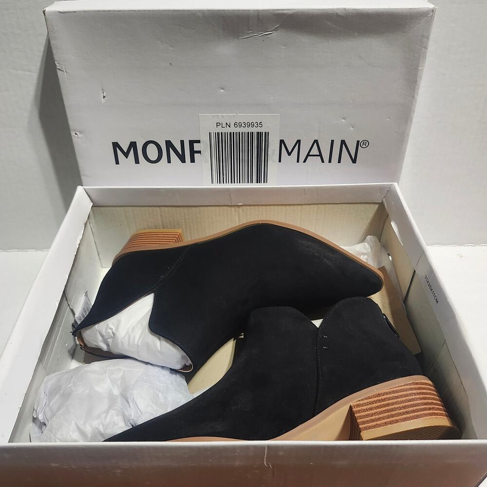 Monroe & Main Zip Back Shootie Womens 7.5 M Black Ankle Booties Block Heel